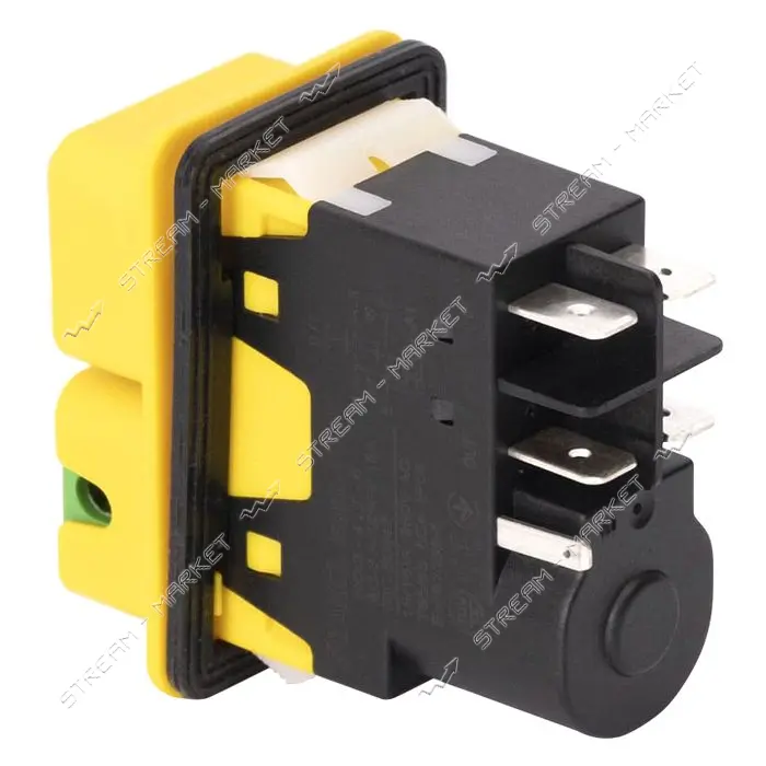 Пусковая электромагнитная кнопка Takel ESSB-102YC 5pin на панели желтая рамка