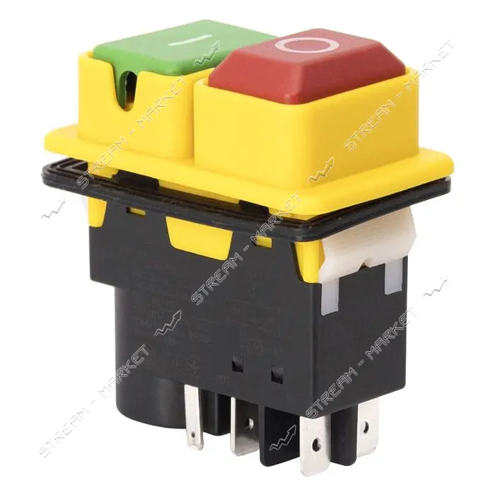 Пусковая электромагнитная кнопка Takel ESSB-102YC 5pin на панели желтая рамка