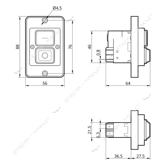 Пусковая электромагнитная кнопка Takel ESSB-121YC 4pin на панели желтая рамка