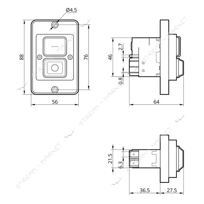 Пусковая электромагнитная кнопка Takel ESSB-122YC 5pin на панели желтая рамка                       