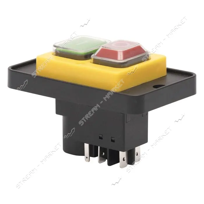 Пусковая электромагнитная кнопка Takel ESSB-122YC 5pin на панели желтая рамка                       