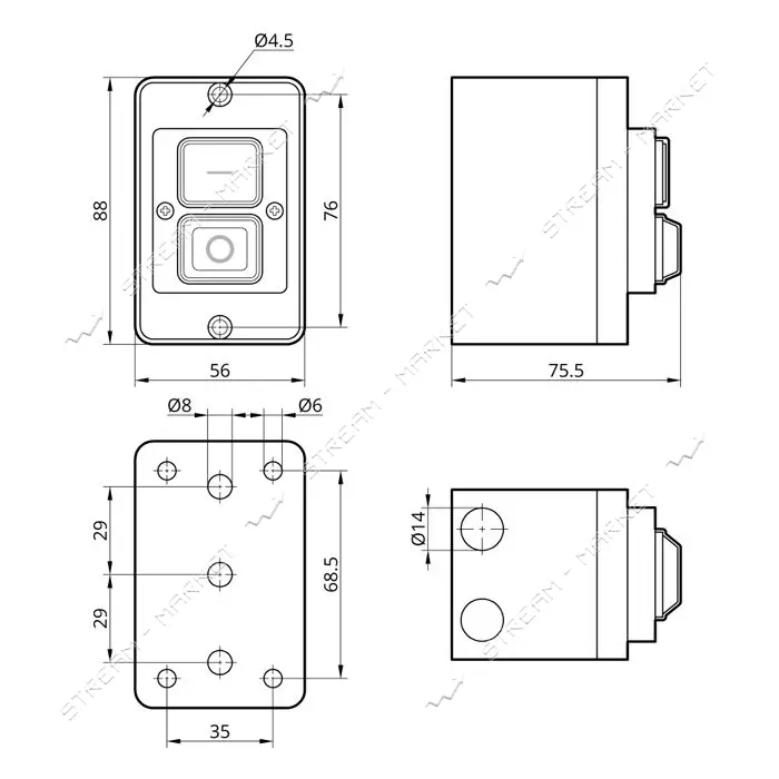 Пусковая электромагнитная кнопка Takel ESSB-123YC 4pin в корпусе желтая рамка                       
