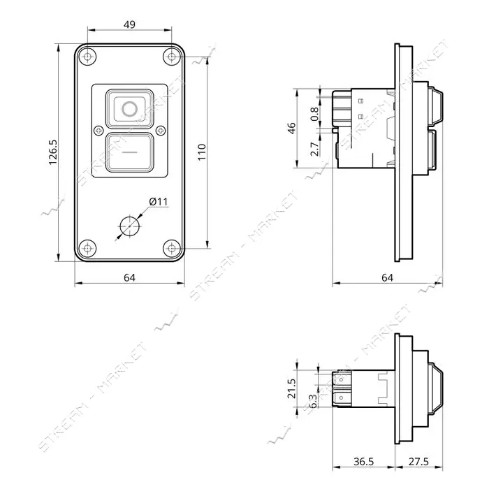 Пусковая электромагнитная кнопка Takel ESSB-132YC 5pin на панели желтая рамка