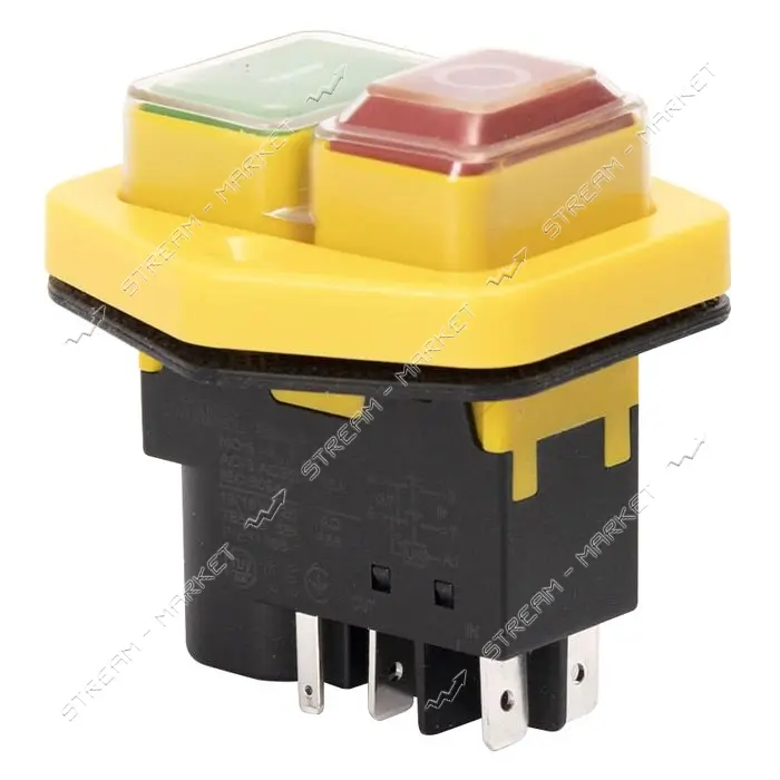 Пусковая электромагнитная кнопка Takel ESSB-152YC 5pin желтая рамка