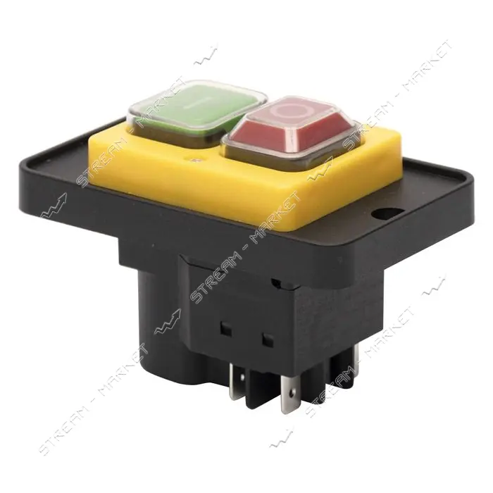 Пусковая электромагнитная кнопка Takel ESSB-161YC 6pin на панели желтая рамка                       