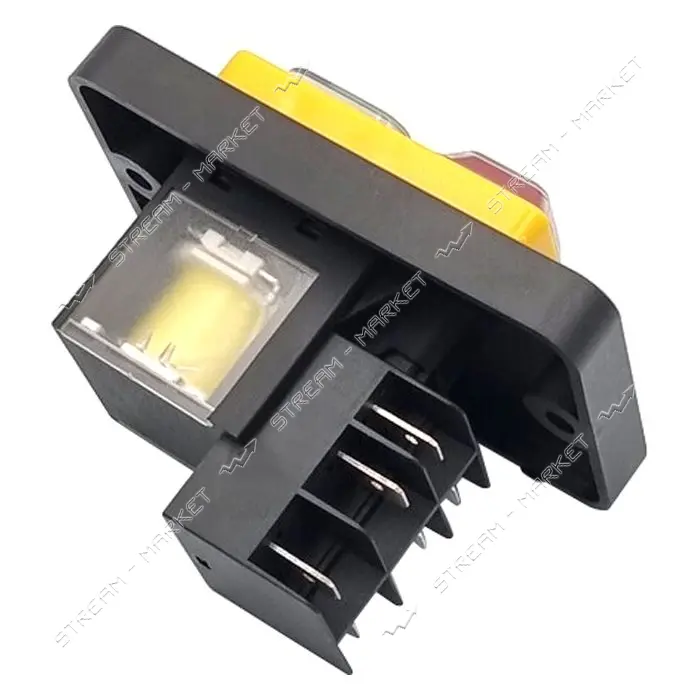 Пусковая электромагнитная кнопка Takel ESSB-181YC 6pin на панели желтая рамка