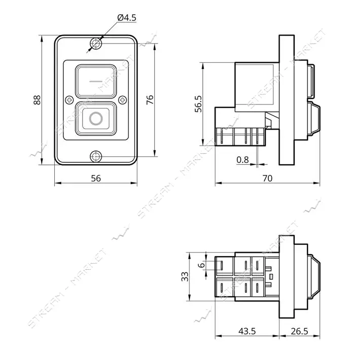 Пусковая электромагнитная кнопка Takel ESSB-181YC 6pin на панели желтая рамка