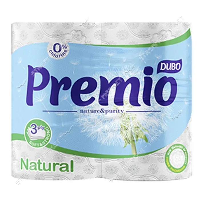 Туалетная бумага Диво Premio Natural 3 слоя 4 рулона белая                                          