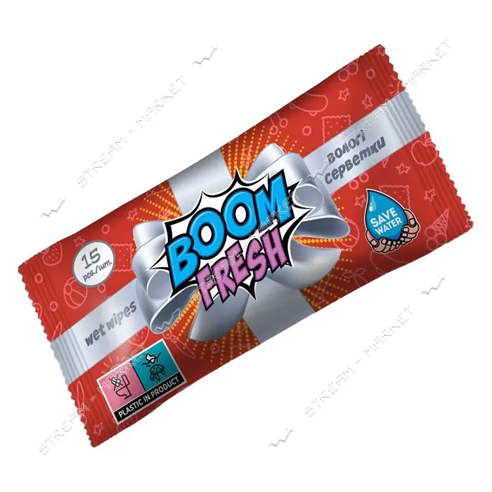 Влажные салфетки Boom Fresh антибактериальные 15шт                                                  