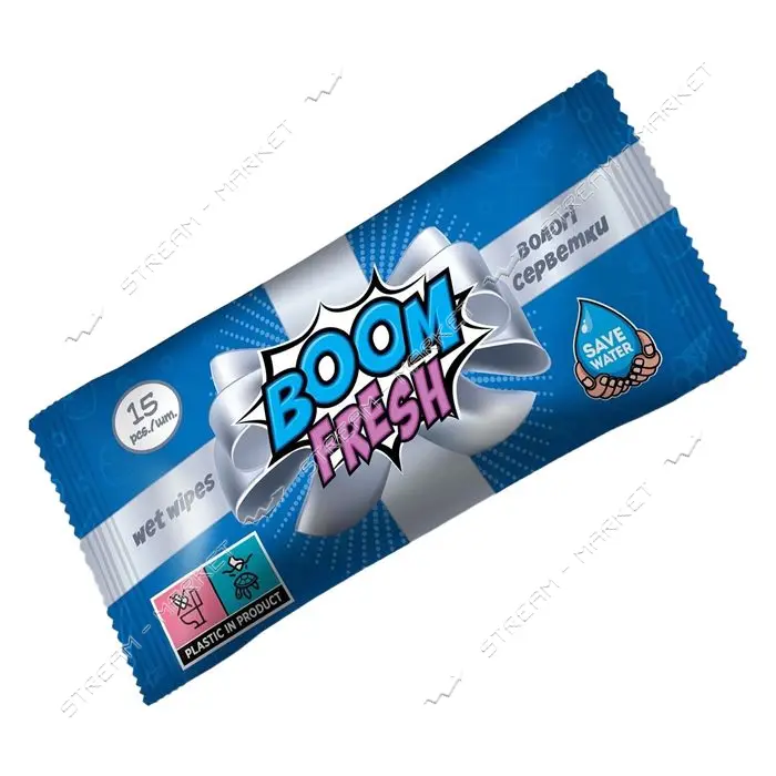 Влажные салфетки Boom Fresh антибактериальные 15шт                                                  