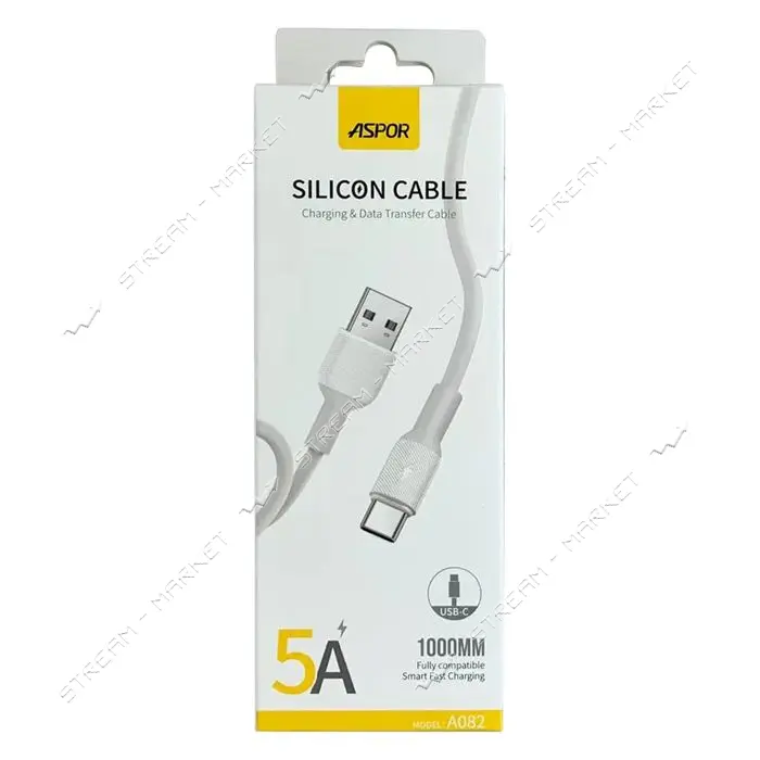 Кабель Aspor A082 Silicone Type-C 5А длина 1м белый