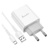 Сетевое зарядное устройство Avantis A825 1USB/2.1A плюс кабель Type-C белое