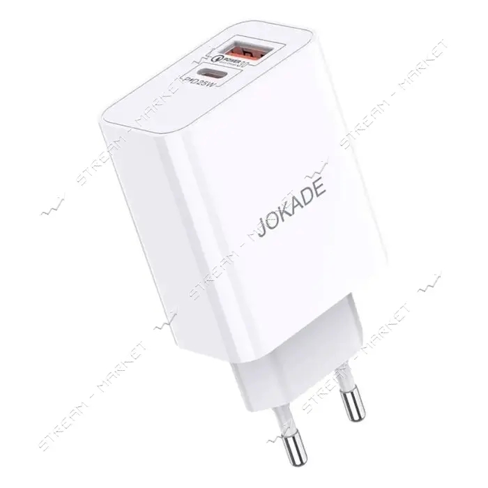 Сетевое зарядное устройство Jokade JB027 USB плюс USB-C/PD25W/QC3.0 белое                           