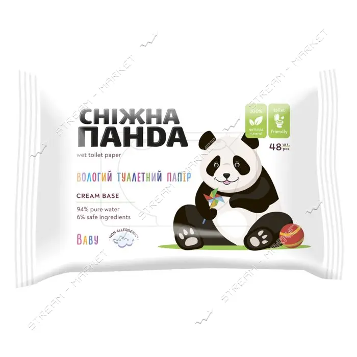 Влажная туалетная бумага Снежная панда Baby Cream 48шт