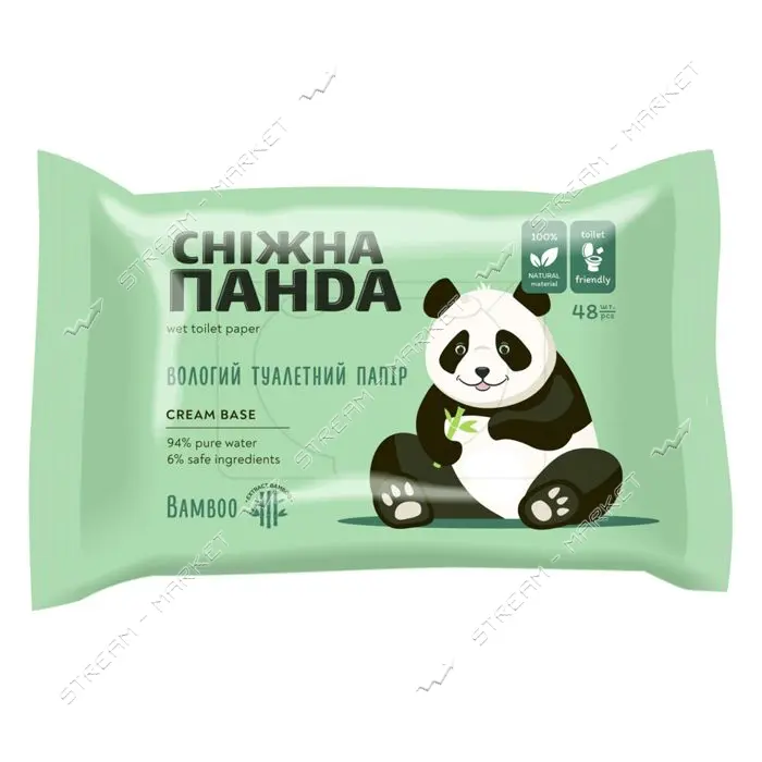 Влажная туалетная бумага Снежная панда Bamboo Cream 48шт