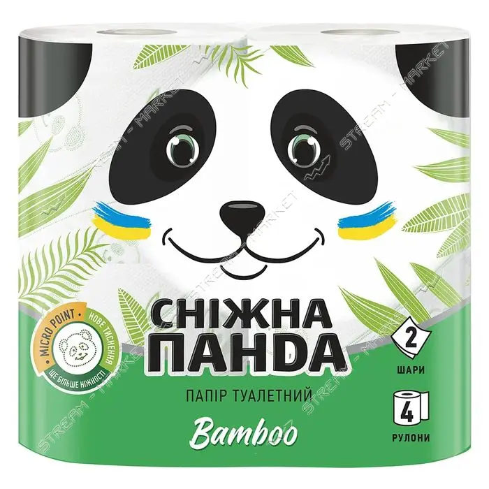 Туалетная бумага Снежная панда Bamboo 2 слоя 4 рулона