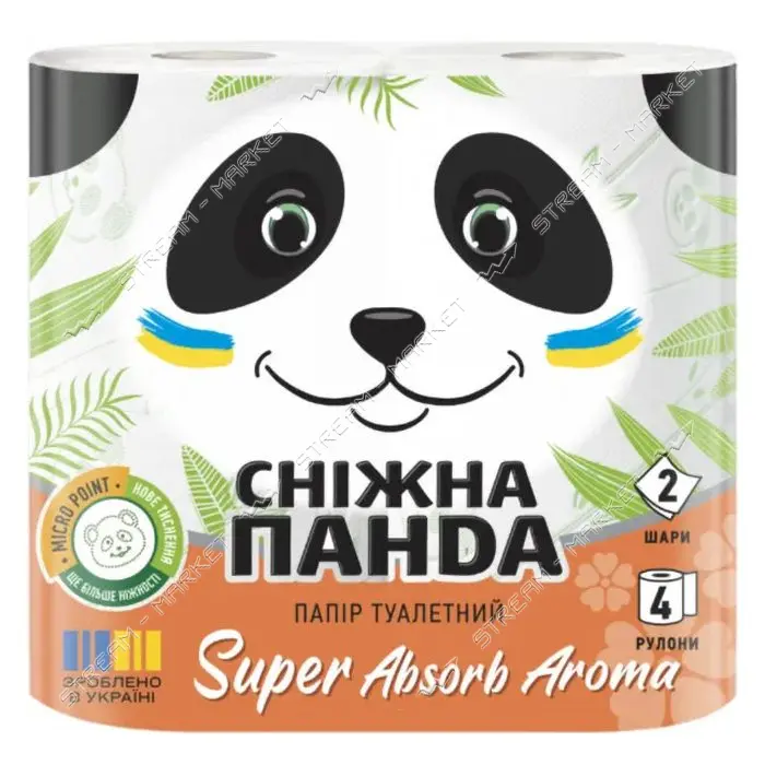 Туалетная бумага Снежная панда Super Absorb Aroma 2 слоя 4 рулона