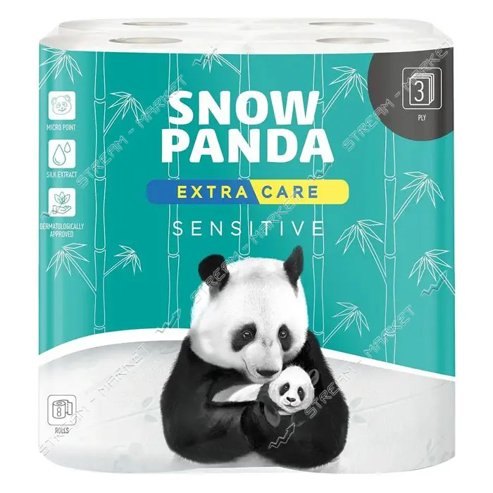 Туалетная бумага Снежная панда Extra Care Sensitive 3 слоя 8 рулонов