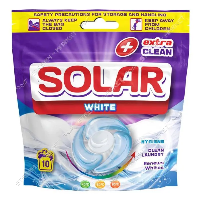 Капсулы для стирки белых вещей Solar White 10шт Зип пакет