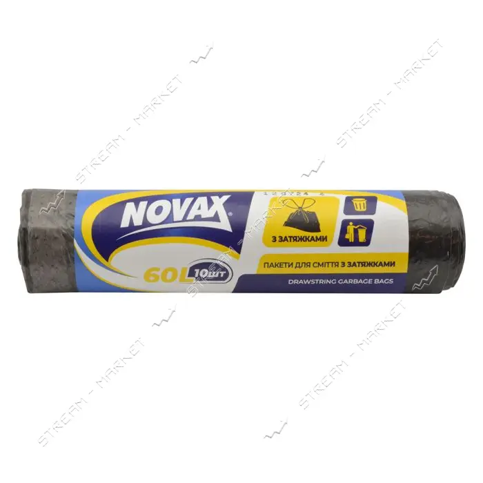 Пакеты для мусора Novax c затяжкой 60л 10шт