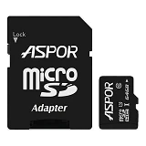 Карта памяти Aspor 64GB MicroSDHC Class 10 плюс SD adapter                                          