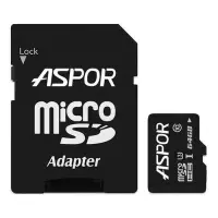 Карта памяти Aspor 64GB MicroSDHC Class 10 плюс SD adapter                                          
