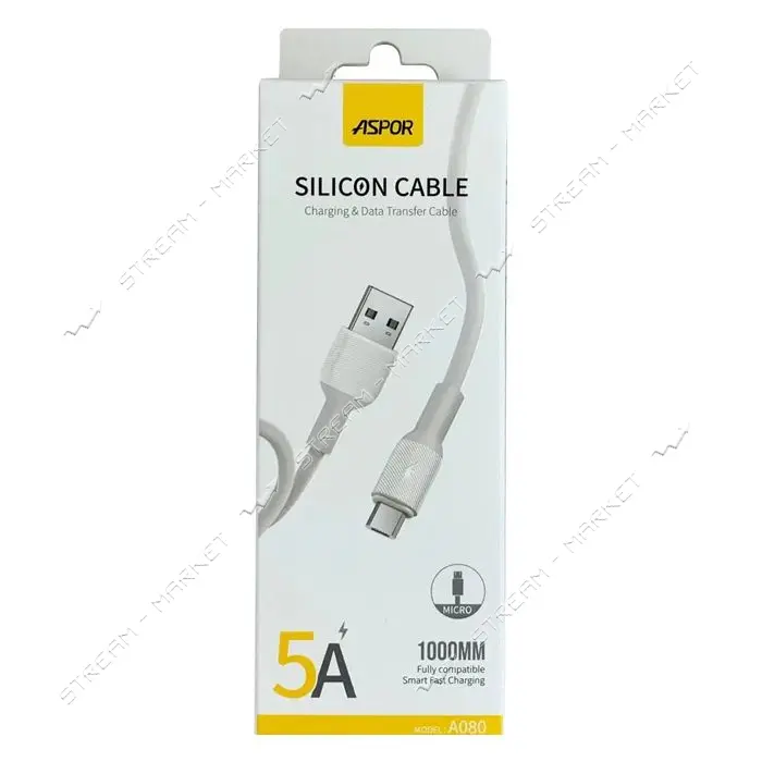 Кабель Aspor A080 Micro USB 5А 1м белый