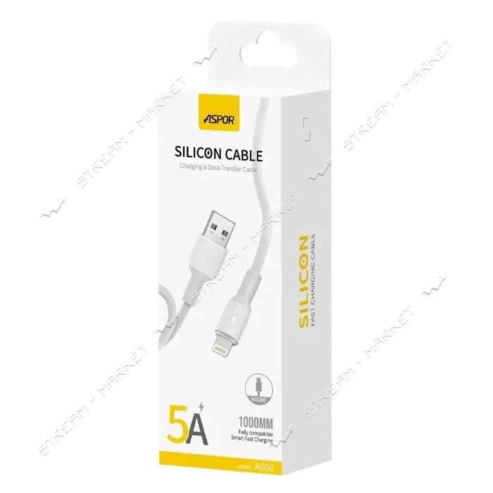 Кабель Aspor A081 Silicone Lightning 1м белый