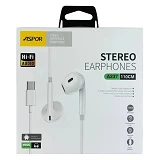 Проводные наушники Aspor с микрофоном A237 with Type-C connected белые                              