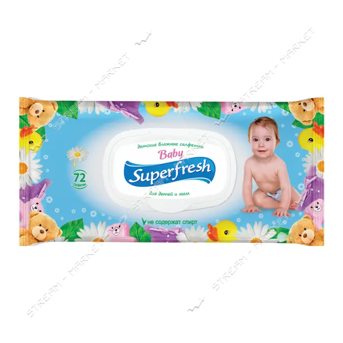 Салфетки влажные Superfresh для детей и мам с клапаном 72шт                                         