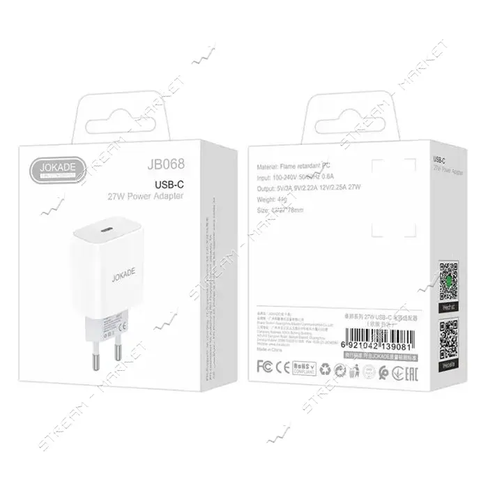 Сетевое зарядное устройство Jokade JB068 27W USB-C белый