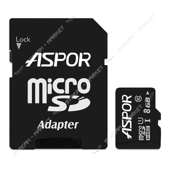Карта памяти Aspor 8GB MicroSDHC Class 10 плюс SD adapter