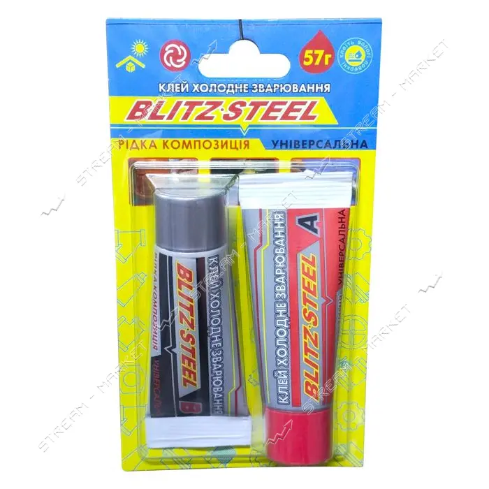 Клей Холодная сварка жидкая двухкомпонентная композиция Blitz steel универсальная 57г