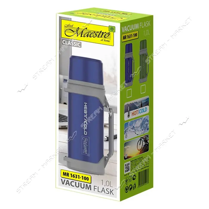 Термос Maestro MR-1631-100-GREEN 1л корпус нержавейка колба нержавейка