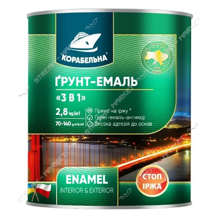 Грунт-эмаль Корабельная 3в1 0.9кг хаки матовая                                                      