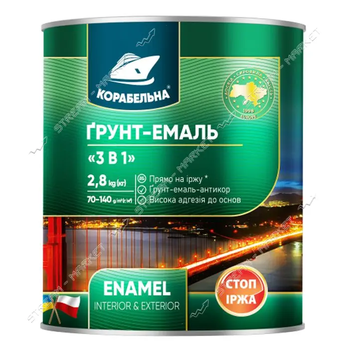 Грунт-эмаль Корабельная 3в1 2.8кг черная матовая