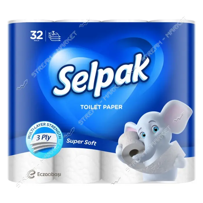 Бумага туалетная Selpak 3-слойная Super Soft 150 отрывов 32шт белая                                 