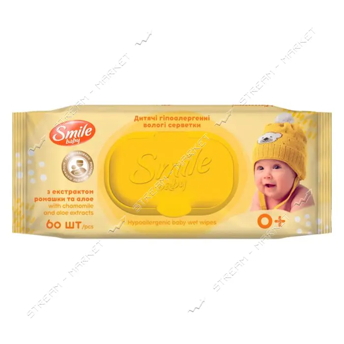 Салфетки влажные Smile Baby с экстрактом ромашки и алоэ 60шт