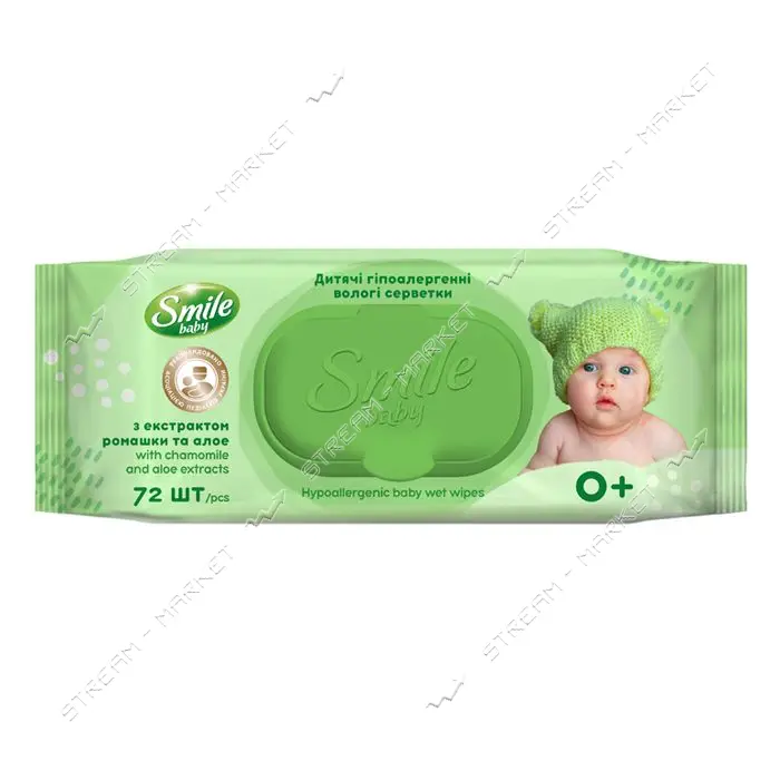 Салфетки влажные Smile Baby с экстрактом ромашки и алоэ 72шт