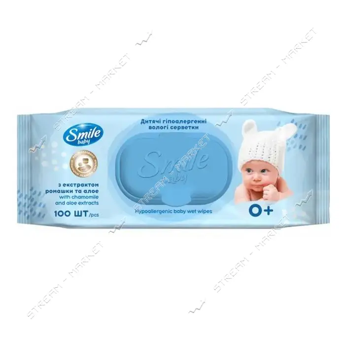 Салфетки влажные Smile Baby с экстрактом ромашки и алоэ 100шт                                       