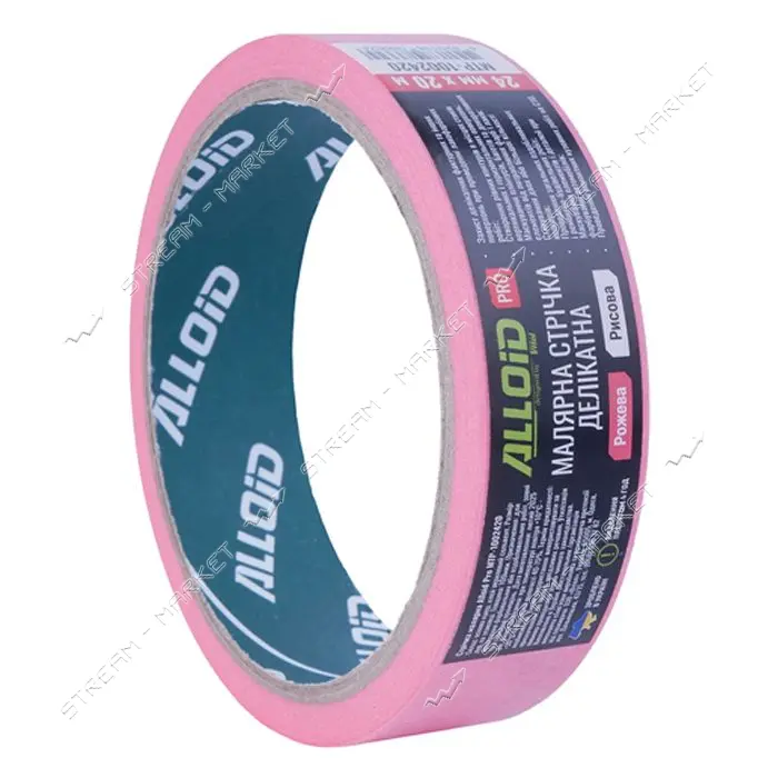 Лента малярная Alloid Pro MTP-1002420 деликатная рисовая 24ммх20м 100мкм розовая                    