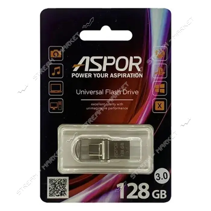Флешка Aspor AR 128GB 104 USB-A плюс Type-C серебро