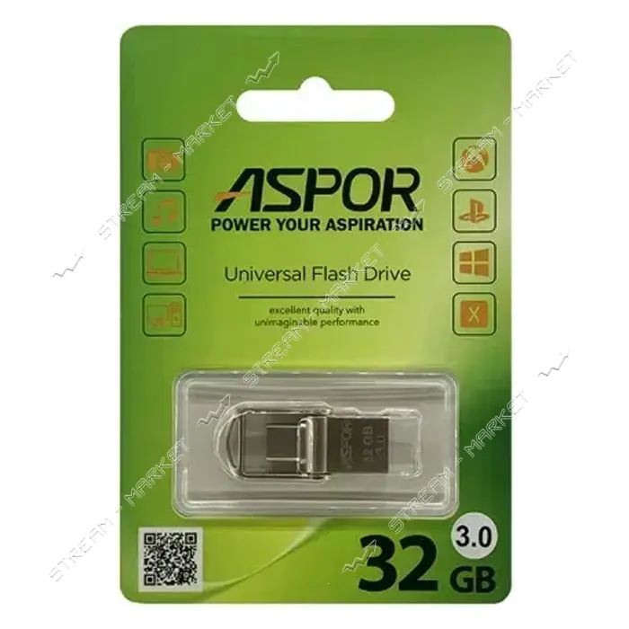 Флешка Aspor AR 32GB 104 USB-A плюс Type-C серебро
