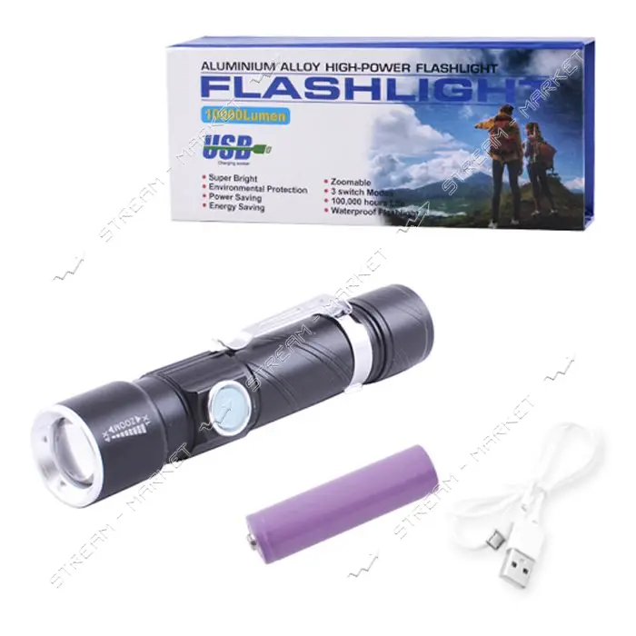 Фонарь Police 802-T6 ЗУ micro USB 1x18650 zoom зажим box                                            