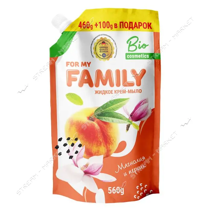 Крем-мыло Крем-мыло For my Family Магнолия и персик жидкое дой пак 560мл