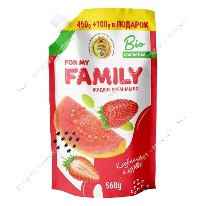 Крем-мыло For my Family Клубника и гуава жидкое дой пак 560мл                                       
