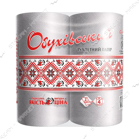 Туалетная бумага Обухов 130 отрывов 2 слоя серая 4шт
