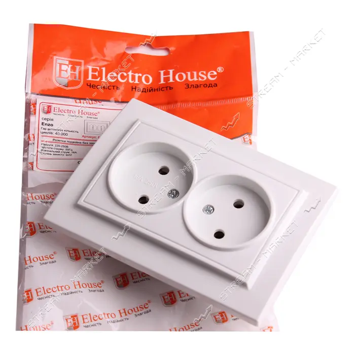 Розетка Electro House Enzo EH-2110 двойная без заземления внутренняя серия белая                    