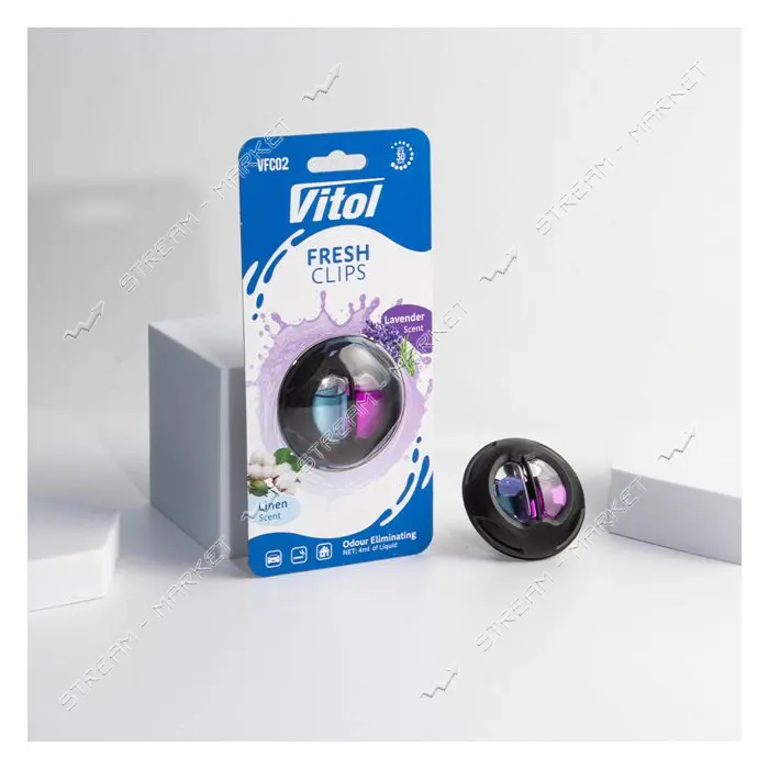 Освежитель воздуха Vitol на обдув Fresh Clips Linen плюс Lavender