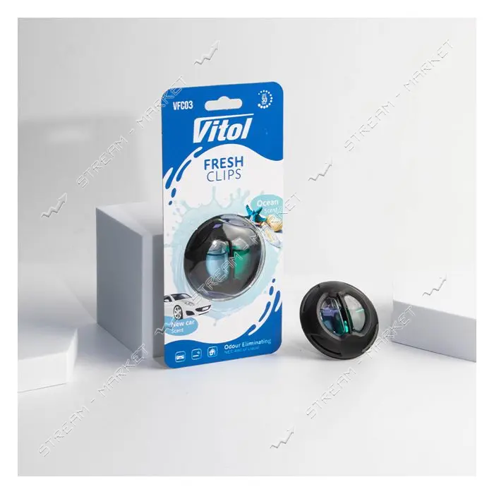 Освежитель воздуха Vitol на обдув Fresh Clips New car плюс Ocean